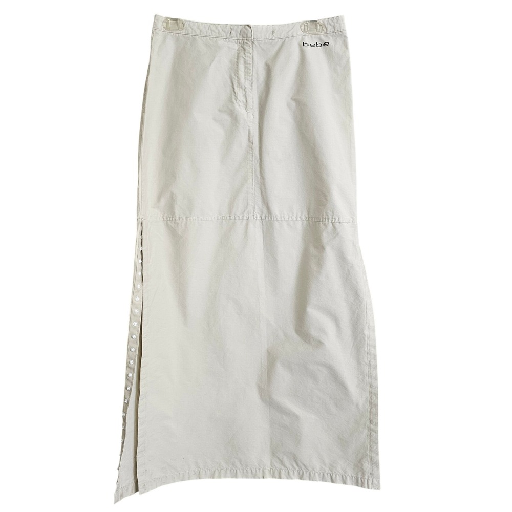 Bebe Sport Vintage Y2K Beige S Utility Maxi Skirt Snap Side Slits Techwear AS IS